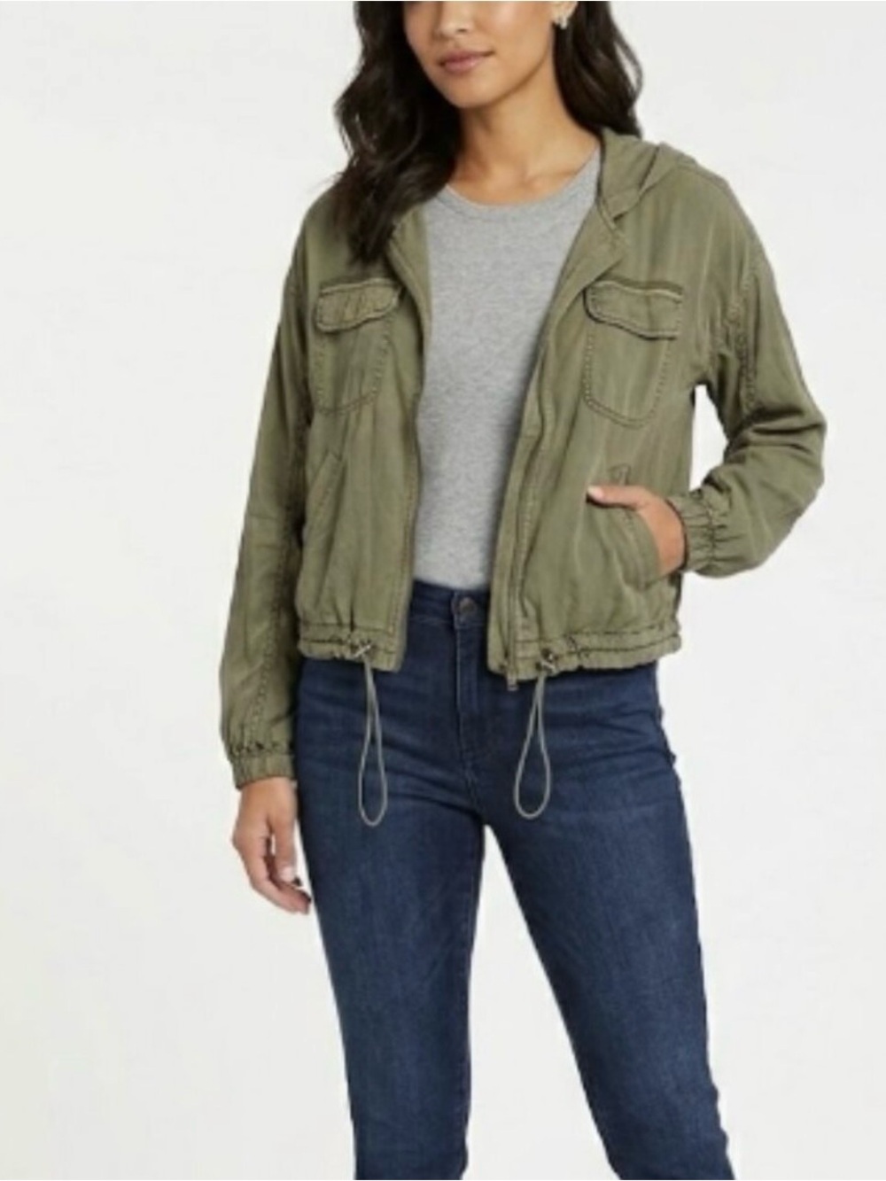 Marrakech Women Billie Utility Bomber Jacket Hooded Sagebrush Green size XS